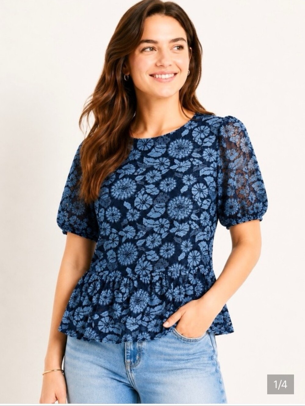 Anthropologie Dolan Left Coast Collection Sheer Floral Lace Peplum Blouse NWOT L